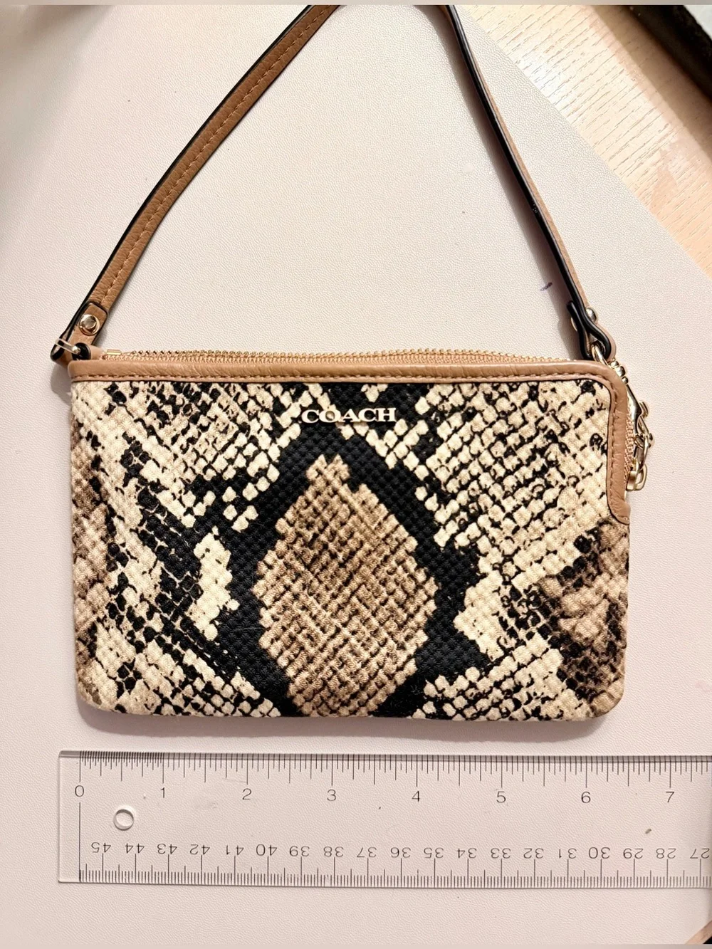 Coach Snake-Print Wristlet in Black and Tan | NWOT!